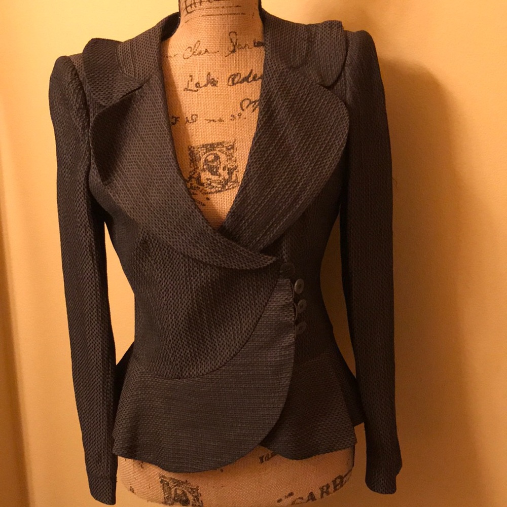 Herringbone Jacket with Peplum Collar & Waist